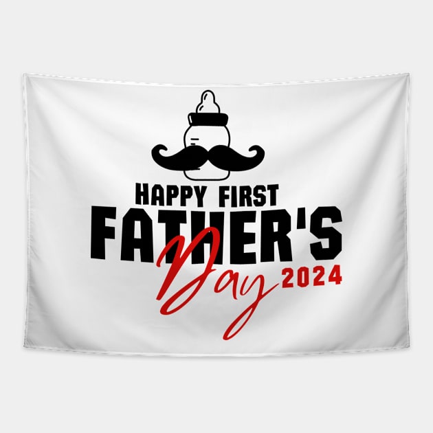 Happy First Fathers Day 2024 New Dad  Funny Gift Tapestry by Illustradise