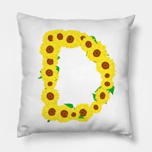 Sunflowers Initial Letter D (White Background) Pillow