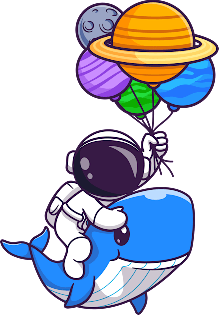 Cute Astronaut Riding Cute Whale And Holding Balloon Cartoon Kids T-Shirt by Catalyst Labs