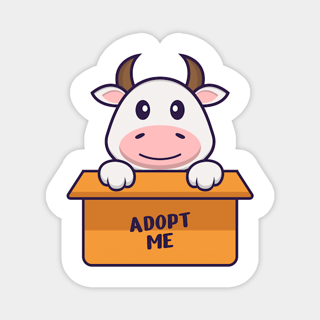 Cute cow in box with a poster Adopt me. Magnet by kolega