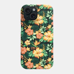 Tropical Orange And Green Floral Hibiscus Phone Case