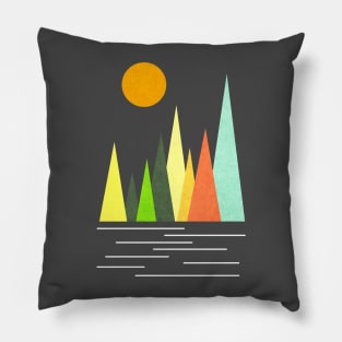 Minimalist Abstract Nature Art #31 Linear and Colorful Mountains Pillow