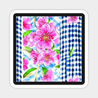 Pink flowers and blue gingham Magnet