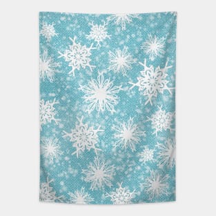 Sparkle Snowflake Pattern Design in Pastel Blue Background Tapestry