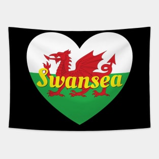 Swansea Wales UK Wales Flag Heart Tapestry