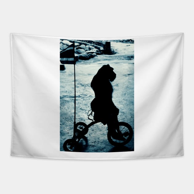 Monkey on bike Tapestry by thehollowpoint