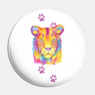 Lion head with watercolors Pin