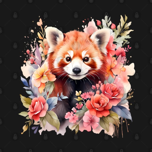 A red panda decorated with beautiful watercolor flowers by CreativeSparkzz