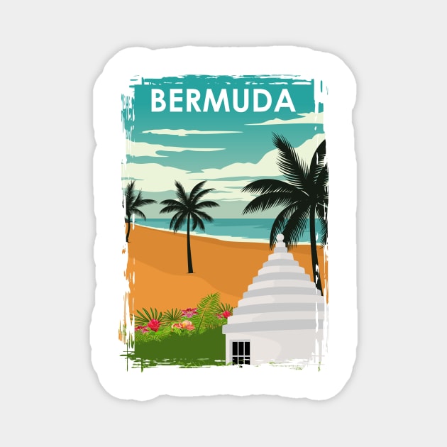 Bermuda Island Vintage Minimal Retro Travel Poster Magnet by jornvanhezik