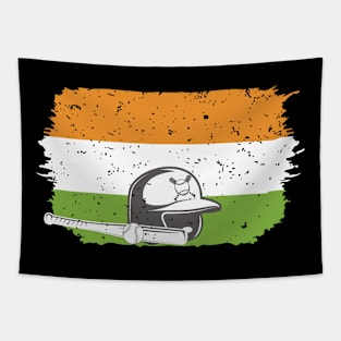 Indian Baseball Player Bat Ball Helmet Fan India Flag Tapestry