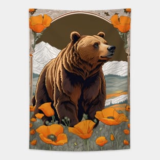 Bear Of California In Poppy Landscape Tapestry