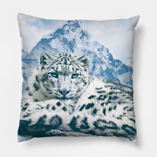 Snow Leopard Over the Mountains Pillow