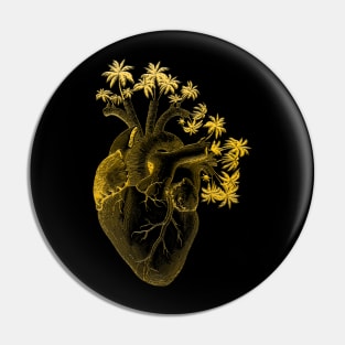 Gold Colored Anatomically Correct Human Heart - Palm Trees Pin