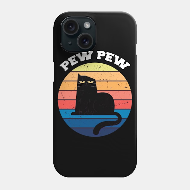 Vintage Retro Black Cat Pew Pew Madafakas! funny cat pew pew madafakas Phone Case by AwesomeDesignArt