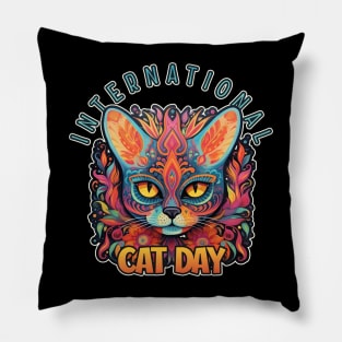 International Cat Day Sugar Skull Cat Lover Pillow