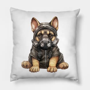 German Shepherd Dog Wearing Gas Mask Pillow