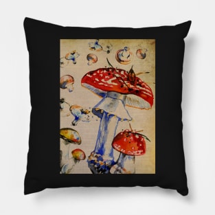 Fly agaric amanita muscara mushroom vintage dictionary print design Pillow