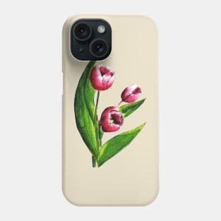 Pink Tulip Flowers Watercolor Painting Phone Case