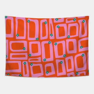 Groovy retro rectangles and flowers Tapestry