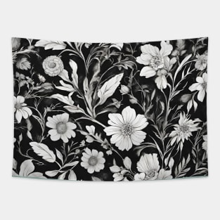 cottagecore botanical monochromatic black and white floral Tapestry