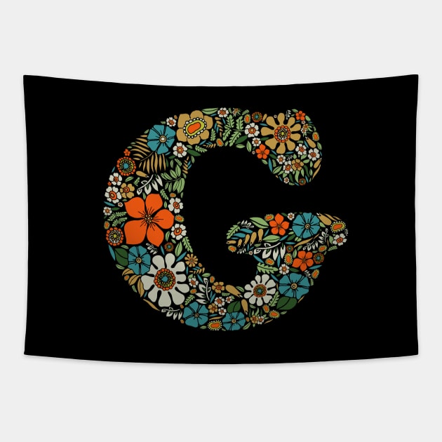 Hippie Floral Letter G Tapestry by zeljkica