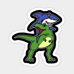 Funny Shark Riding T-Rex Dinosaur Graphic Novelty T-Shirt Magnet