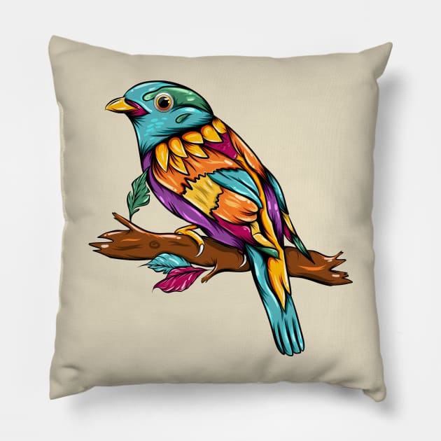 breasted bird colorful Pillow by Mako Design 