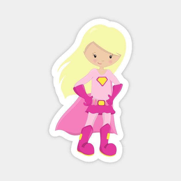 Superhero Girl, Blonde Hair, Cute Girl, Pink Cape Magnet by Jelena Dunčević