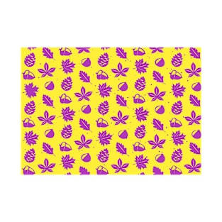 Purple Graphic Nature Pattern on Yellow Background T-Shirt