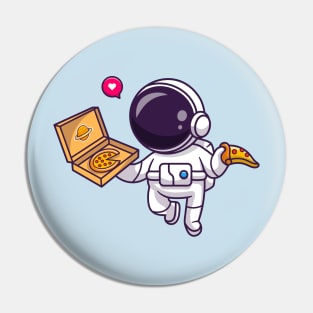 Cute Astronaut Eating Pizza Cartoon Pin