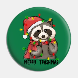 Merry Trashmas, Cute Adorable Raccoon Trash Panda Festival Holiday Design Pin