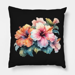 Luscious Tropical Watercolor Hibiscus Flower Pillow