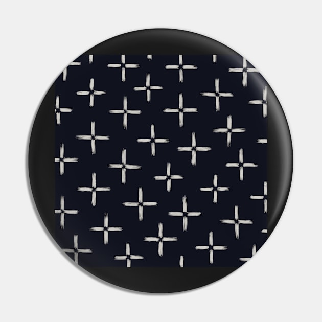 Traditional Japanese Vintage Ink Brush Cross Pattern in Navy Indigo Pin by Charredsky