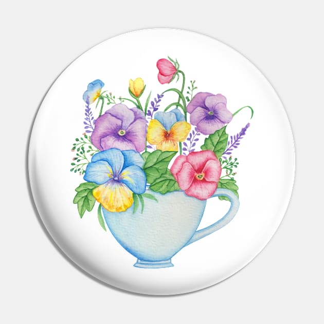 Watercolor Flower Cup Pin by Mako Design 