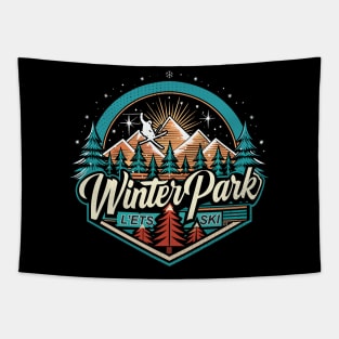 Retro Winter Park Ski Tapestry