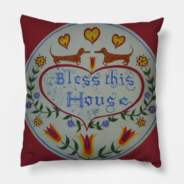 Dachshund House Blessing Pillow by DebiCady