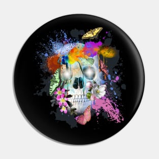 Skull Flowers And Butterfly, Rainbow Butterflies Pin