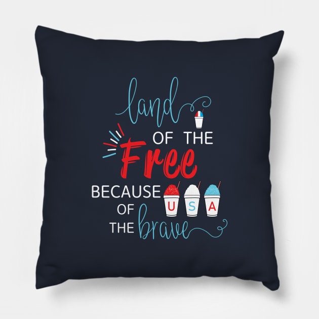 Land of the Free Because of the Brave with Red White and Blue USA Snowballs Snoballs Snow Cones Pillow by Little Shop of Nola