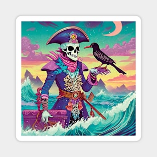 Skeleton Pirate with Bird Magnet