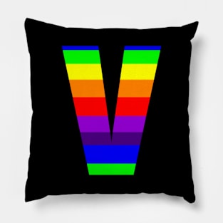 The Letter V in Rainbow Stripes Pillow