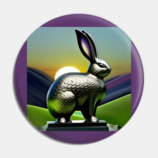 Surreal Celtic Iron Bunny Rabbit in the countryside at Sunset Pin