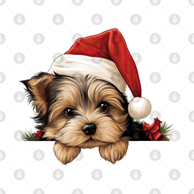 Christmas Peeking Yorkshire Terrier Dog by Chromatic Fusion Studio