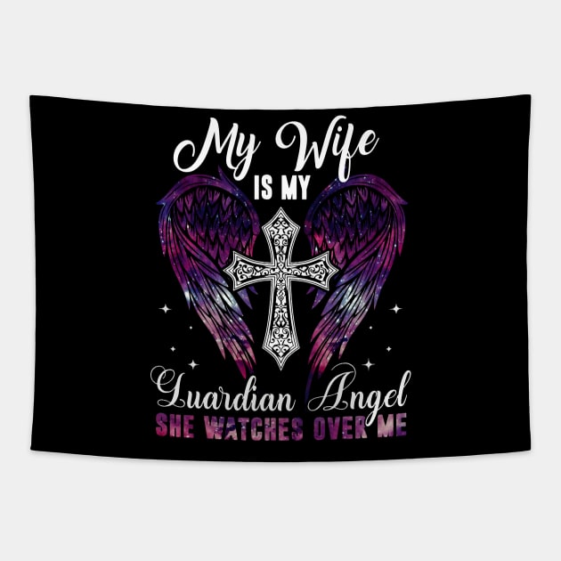 Wife Is Guardian Angel She Watches Over Me Tapestry by Buleskulls 