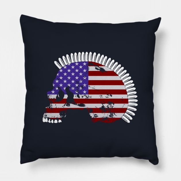 Skull with Bullet Mohawk in American Flag Pattern. Pillow by RawSunArt