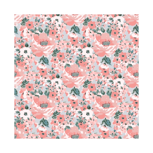 Pink Flowers Paint Bluish Gray Design by NdesignTrend