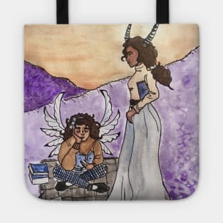 Dark and Light Academia Sisters: Devil and Angel Girls Tote