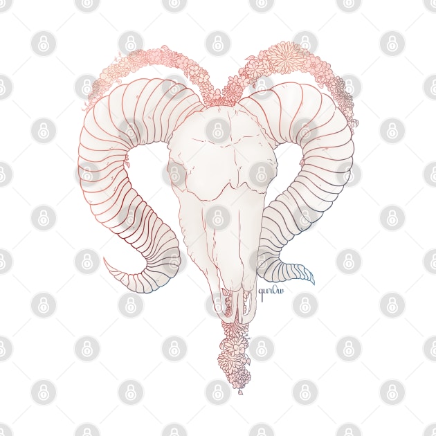 Aries Skull - Half colour by Qur0w