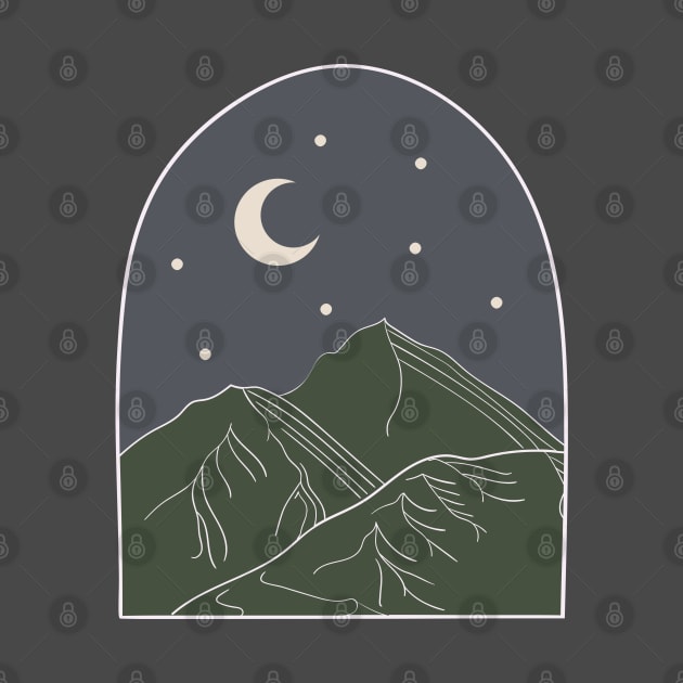 Olive Mountains At Night / Adventure Moon Stars Outdoors by SunflowersBlueJeans