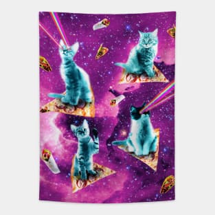 Outer Space Cats With Rainbow Laser Eyes Riding On Pizza Tapestry