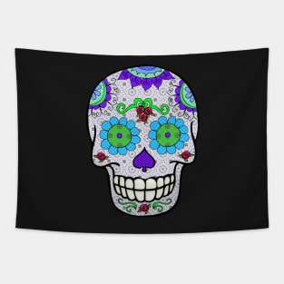 Aqua Flower Eyes Sugar Skull Tapestry